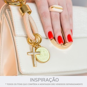 Pingente Medalha São Bento Ouro com Aplique Amarelo Fosco 30mm