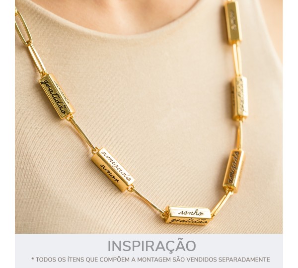 Pingente Retangular Gratidão Ouro com Pintura Preta 25mm