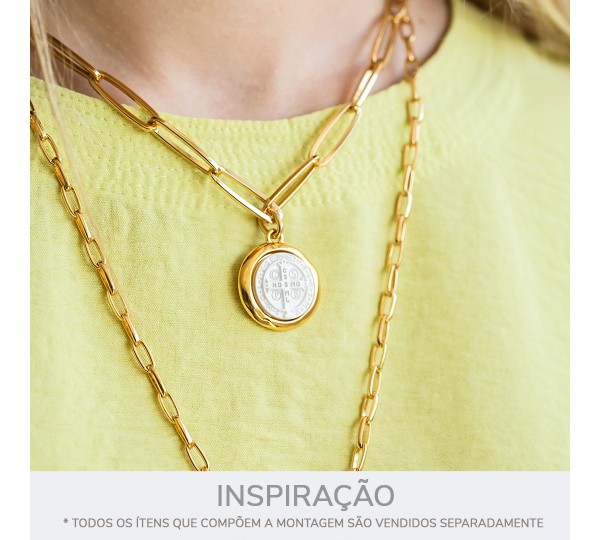 Pingente São Bento Ouro com Branco 27mm
