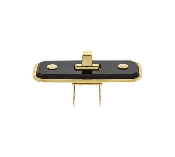 Fecho para Bolsa Retangular Ouro com Resina Preta 63mm