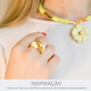 Anel de Corda em Acrílico Verde Lima e Ouro Abertura 18mm