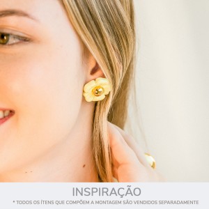 Base para Brinco Flor Ouro com Aplique Verde Lima Suave 25mm