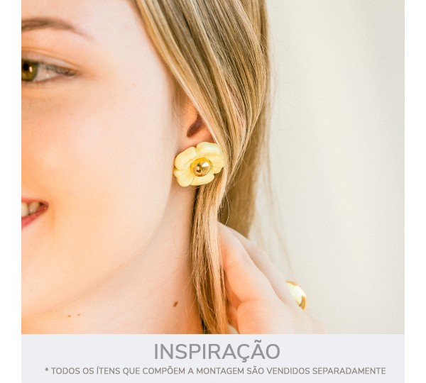 Brinco Flor Ouro com Verde Lima 25mm