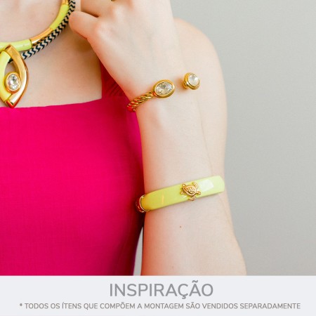 Bracelete Acrílico Verde Lima com Dourado 78mm