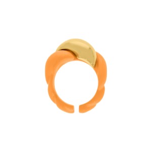 Anel de Corda em Acrílico Laranja com Ouro Abertura 18mm
