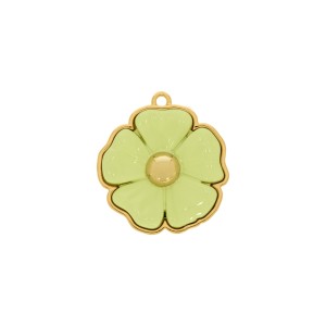 Pingente Flor Ouro com Aplique Verde Lima Suave 41mm