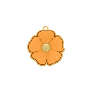 Pingente Flor Ouro com Aplique Laranja 41mm