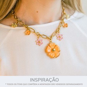 Pingente Flor Ouro com Aplique Laranja 41mm