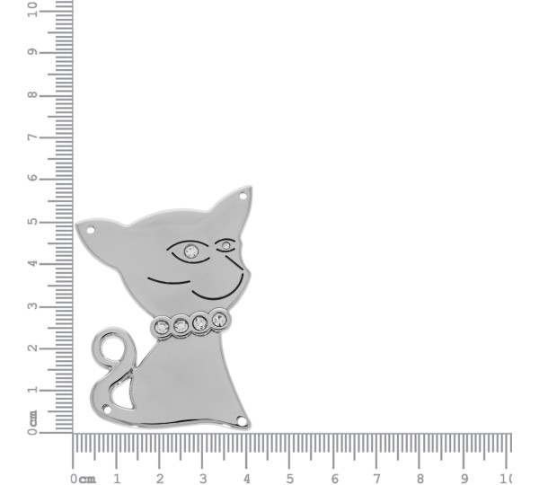 Pingente Gato Níquel com Strass 59mm