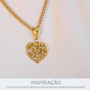 Pingente Coração Árvore da Vida Ouro com Strass 30mm