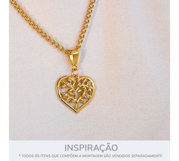 Pingente Coração Árvore da Vida Ouro com Strass 30mm