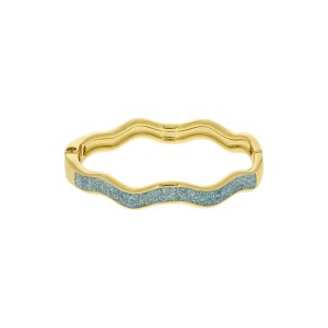 Pulseira Onda Ouro com Resina Glitter Azul 68mm
