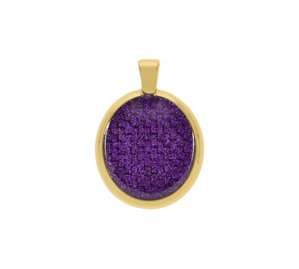 Pingente Medalha Oval Ouro com Glitter Violeta 45mm