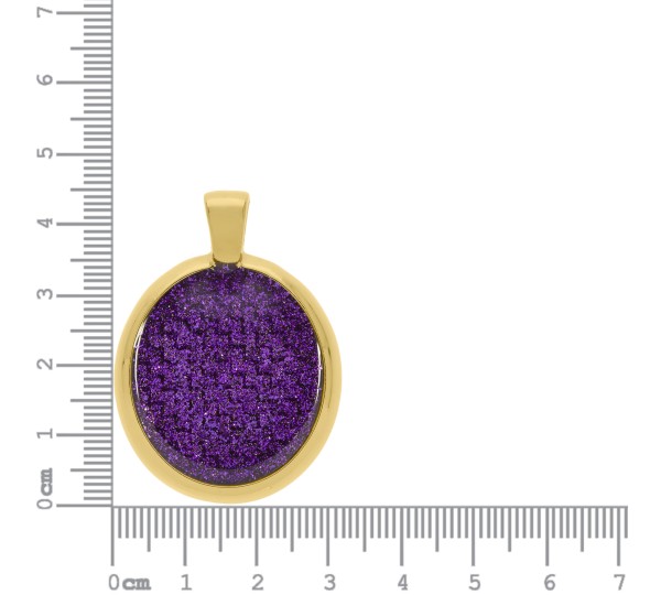 Pingente Medalha Oval Ouro com Glitter Violeta 45mm