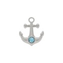Pingente Âncora Níquel com Strass Azul 22mm