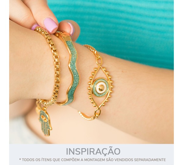 Pulseira Onda Ouro com Glitter Azul 68mm