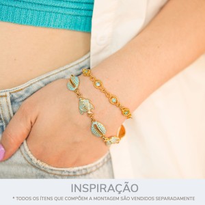 Pingente Olho Ouro com Strass Azul Claro 19mm