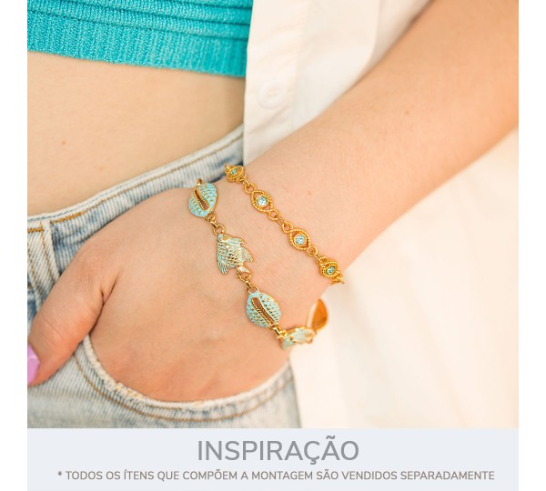 Pingente Olho Ouro com Strass Azul Claro 19mm
