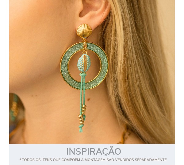 Pingente Argola Ouro com Glitter Azul 48mm