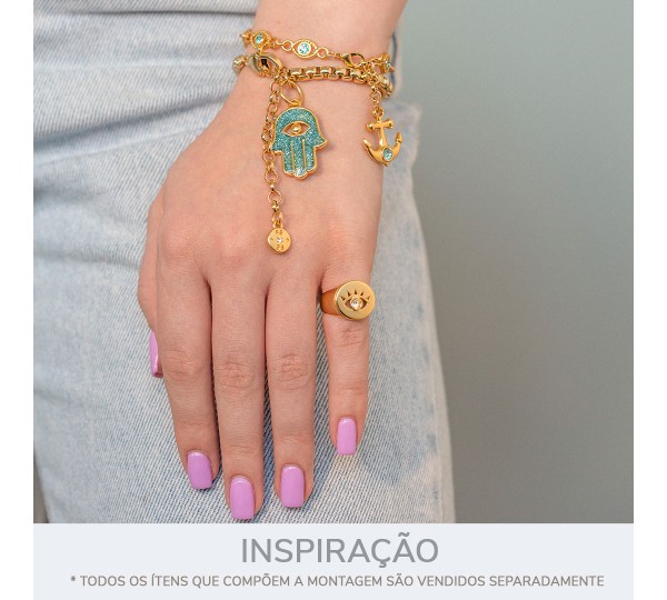 Pingente Fé Ouro com Strass 9mm