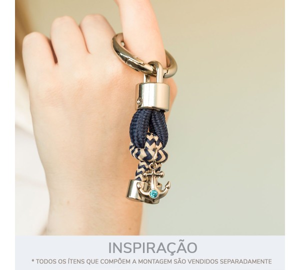 Pingente Âncora Níquel com Strass Azul 22mm