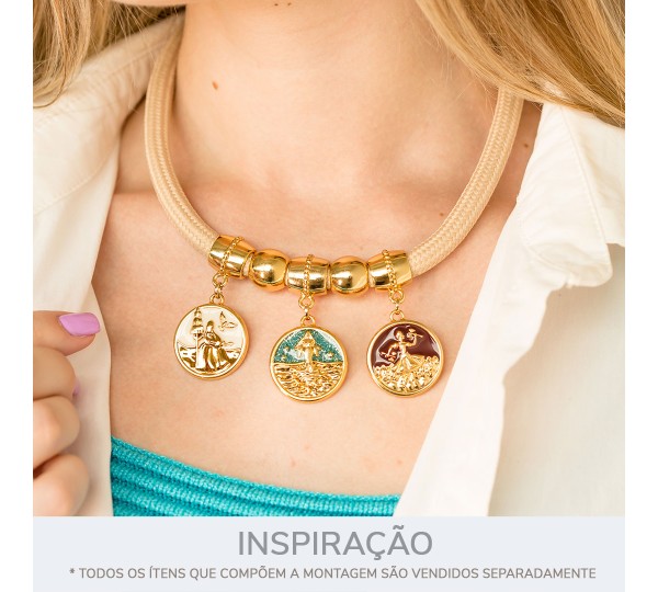 Pingente Xangô Ouro com Marrom 26mm