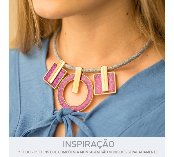 Pingente Argola Ouro com Glitter Violeta 48mm