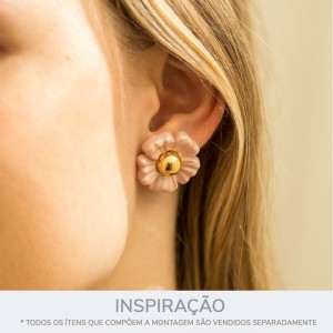 Base para Brinco Flor Ouro com Aplique Rosa Perolizado 25mm