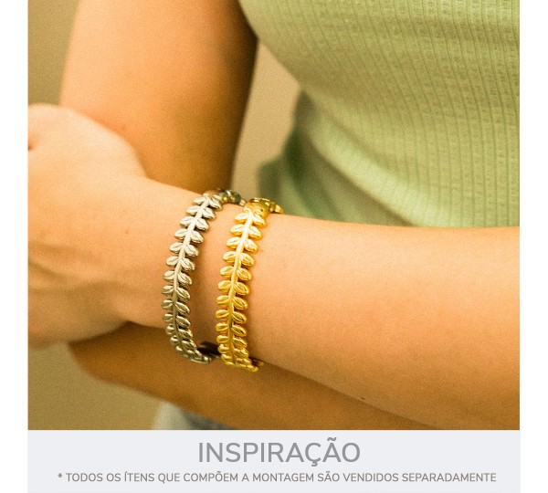 Pulseira Ramo de Folhas Ouro 67mm