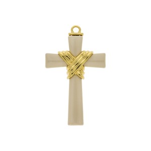 Pingente Cruz Pérola com Aplique Ouro 46mm