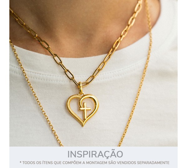 Pingente Coração com Cruz Ouro 26mm