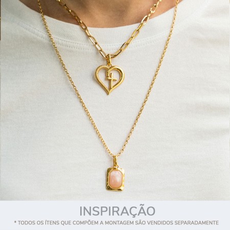 Pingente Boas Energias Ouro com Pedra Rosa Quartzo 21mm