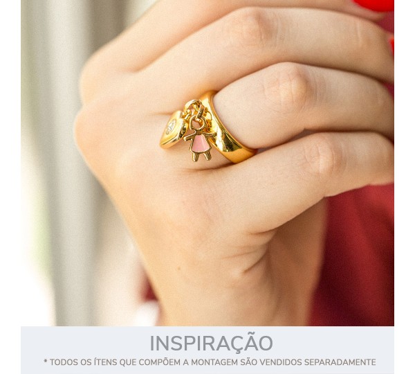 Pingente Menina Ouro com Rosa 12mm