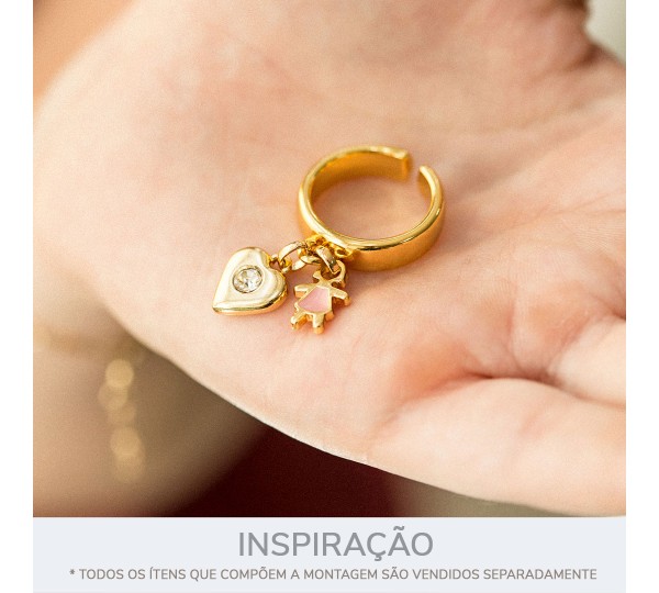Pingente Menina Níquel com Rosa 12mm