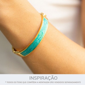 Pulseira Ouro com Resina Azul Cintilante 68mm