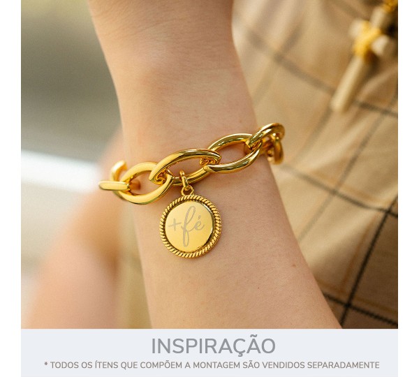Medalha + Fé com Detalhe em Corda Ouro 27mm