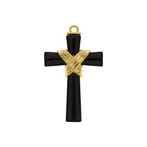 Pingente Cruz Preta com Aplique Ouro 46mm