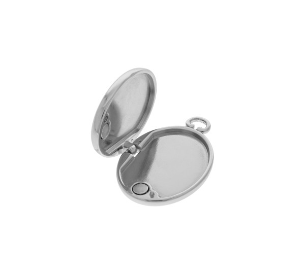 Pingente Relicário Oval Níquel com Strass 35mm