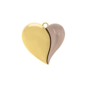 Pingente Coração Ouro com Acrílico Rosa Quartzo Perolizado 50mm
