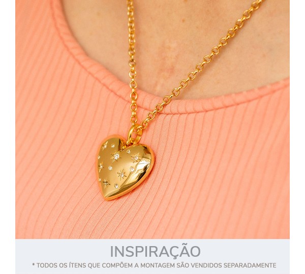 Pingente Coração Ouro com Strass 30mm