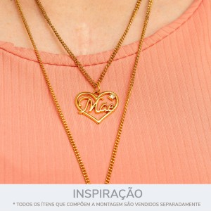 Pingente Coração Mãe Vazado Ouro com Strass 28mm