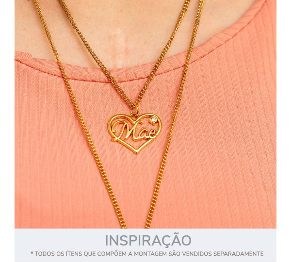 Pingente Coração Mãe Vazado Ouro com Strass 28mm