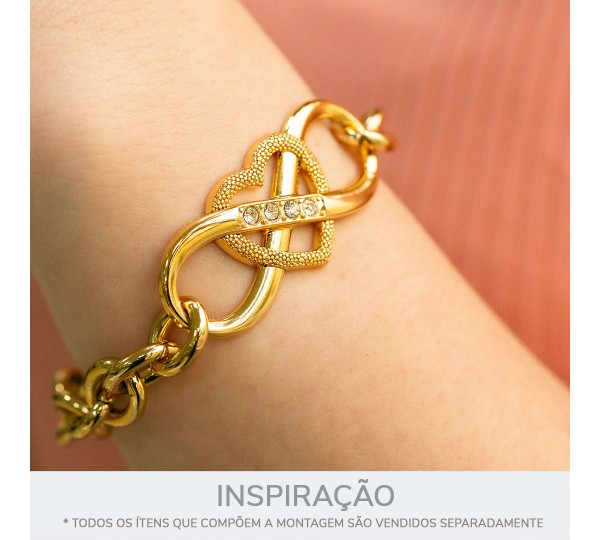 Passa Tira Coração Infinito Ouro com Strass 45mm