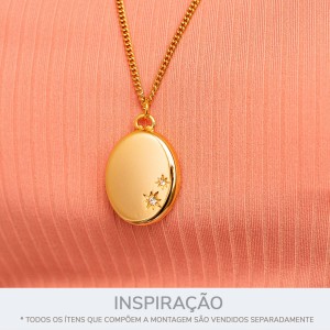 Pingente Relicário Oval Ouro com Strass 35mm