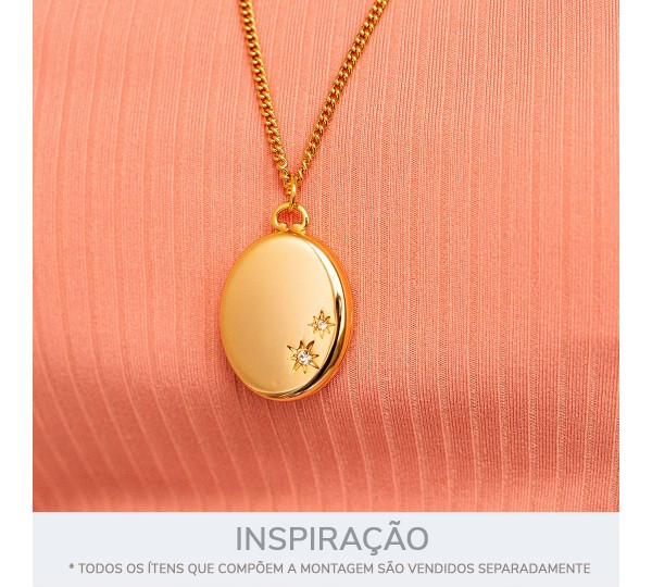Pingente Relicário Oval Ouro com Strass 35mm