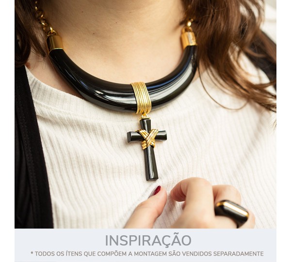 Alça para Bolsa Preto com Ouro 132mm