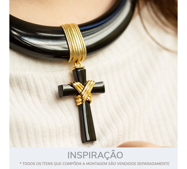 Pingente Cruz Preta com Ouro 46mm