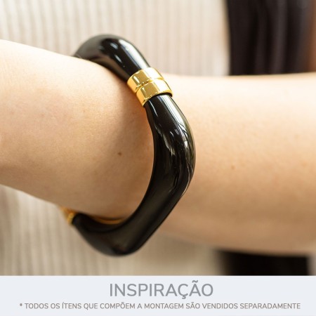 Pulseira Quadrada Ouro com Aplique Preto 78mm