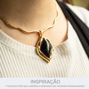 Pingente Folha Ouro com Acrílico Preto 56mm