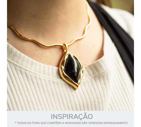 Pingente Folha Ouro com Preto 56mm